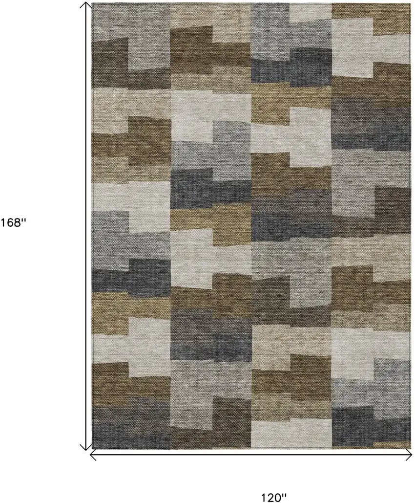 Brown Beige And Ivory Geometric Washable Indoor Outdoor Area Rug Photo 3