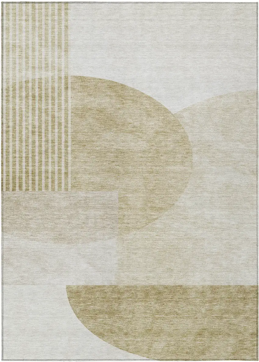 Brown Beige And Ivory Geometric Washable Indoor Outdoor Area Rug Photo 2