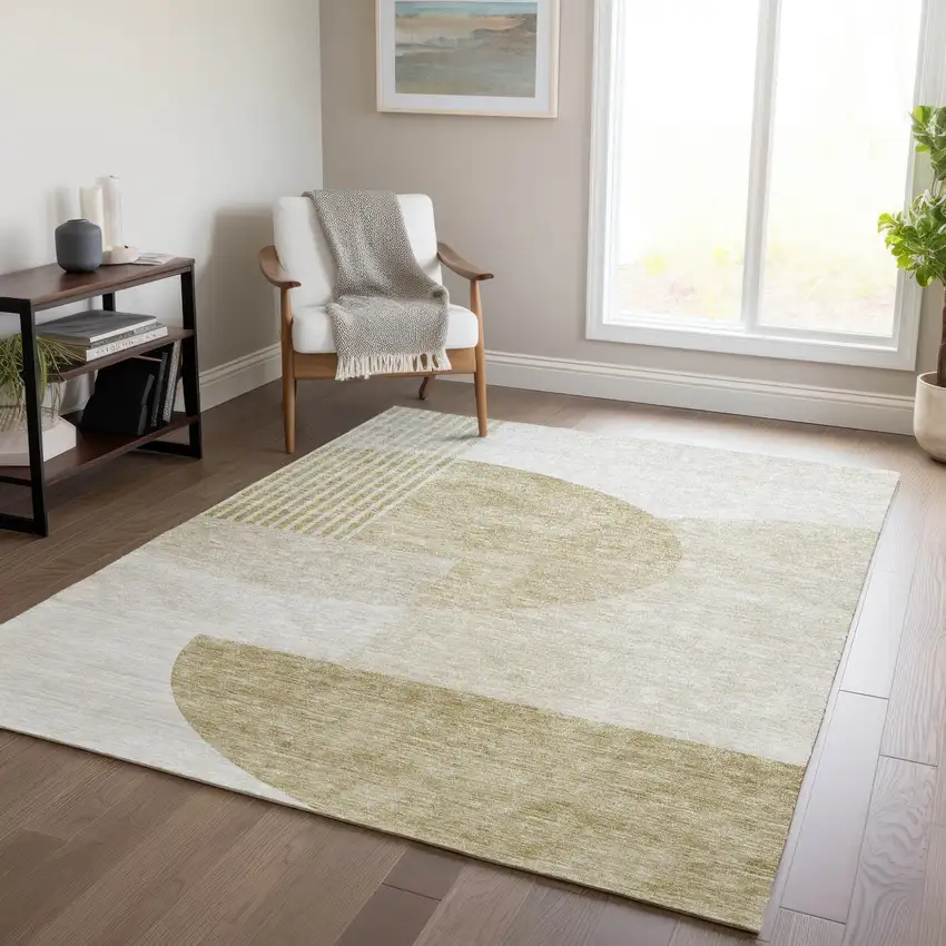 Brown Beige And Ivory Geometric Washable Indoor Outdoor Area Rug Photo 9
