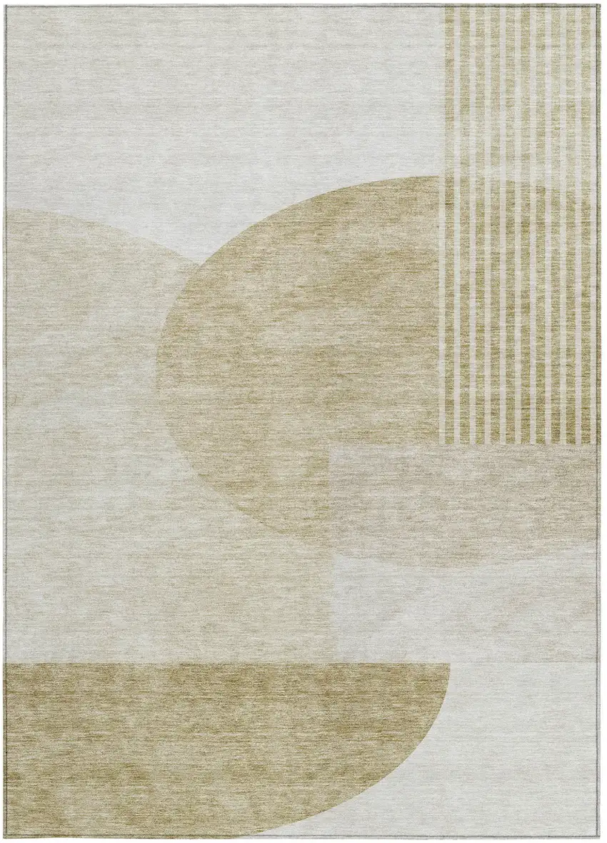 Brown Beige And Ivory Geometric Washable Indoor Outdoor Area Rug Photo 7