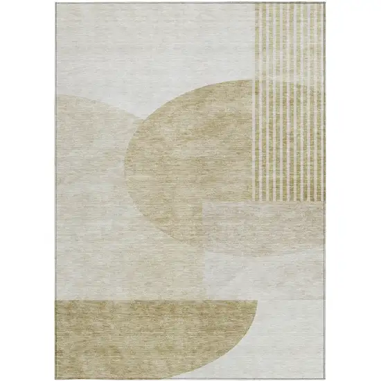 Brown Beige And Ivory Geometric Washable Indoor Outdoor Area Rug Photo 7