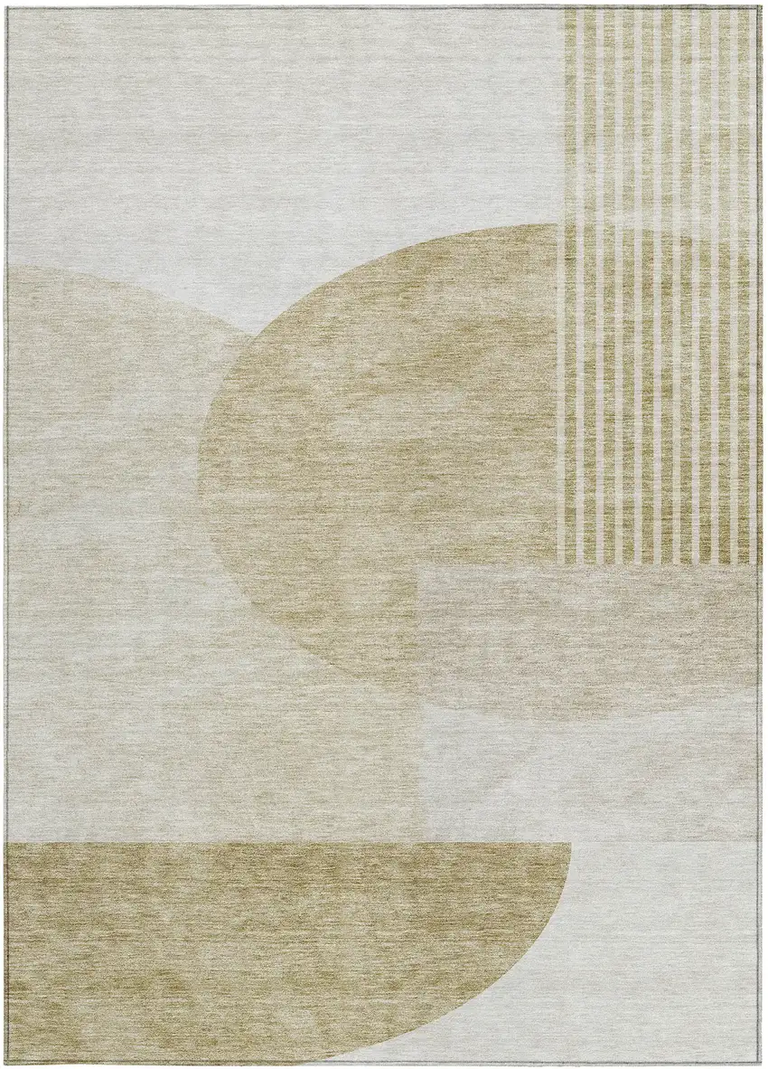 Brown Beige And Ivory Geometric Washable Indoor Outdoor Area Rug Photo 7
