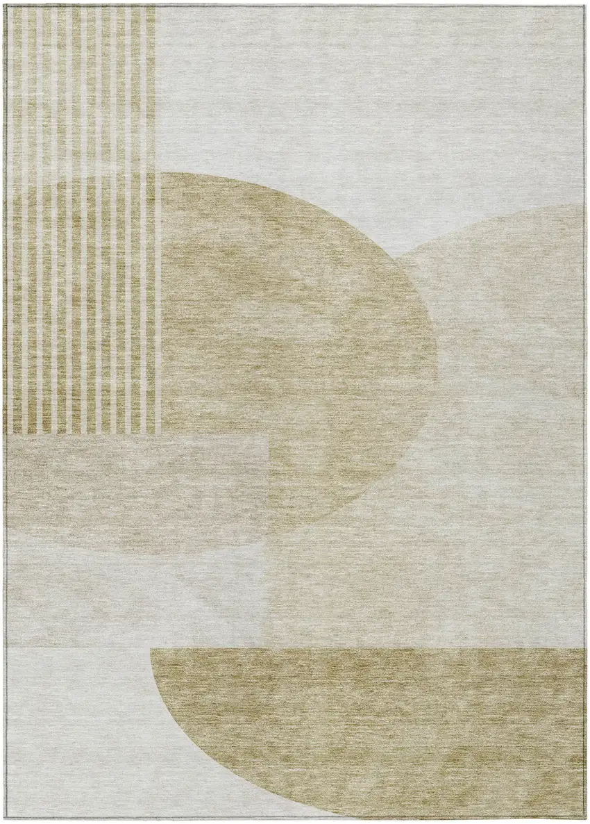Brown Beige And Ivory Geometric Washable Indoor Outdoor Area Rug Photo 2