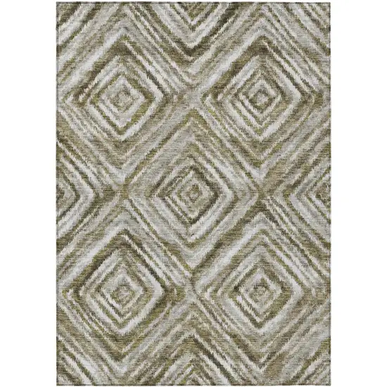 Brown Beige And Ivory Geometric Washable Indoor Outdoor Area Rug Photo 2