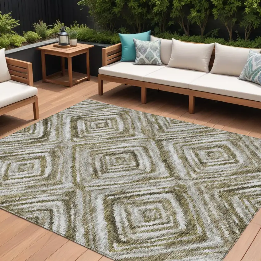 Brown Beige And Ivory Geometric Washable Indoor Outdoor Area Rug Photo 1