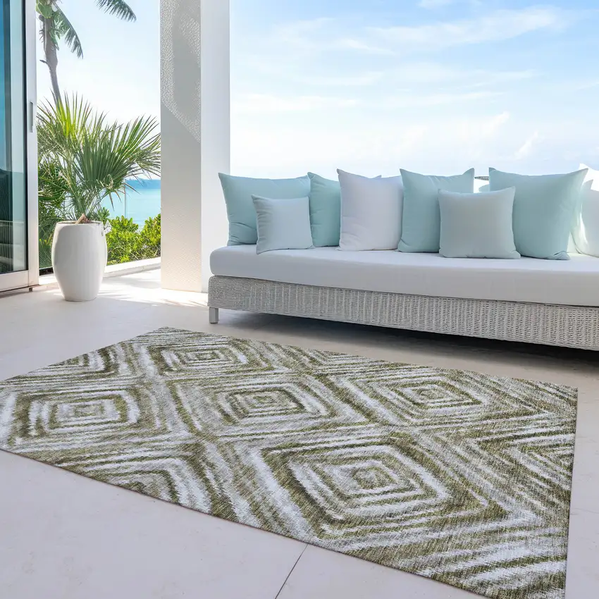 Brown Beige And Ivory Geometric Washable Indoor Outdoor Area Rug Photo 9