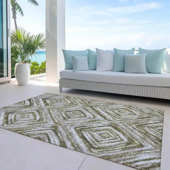 Brown Beige And Ivory Geometric Washable Indoor Outdoor Area Rug Photo 9