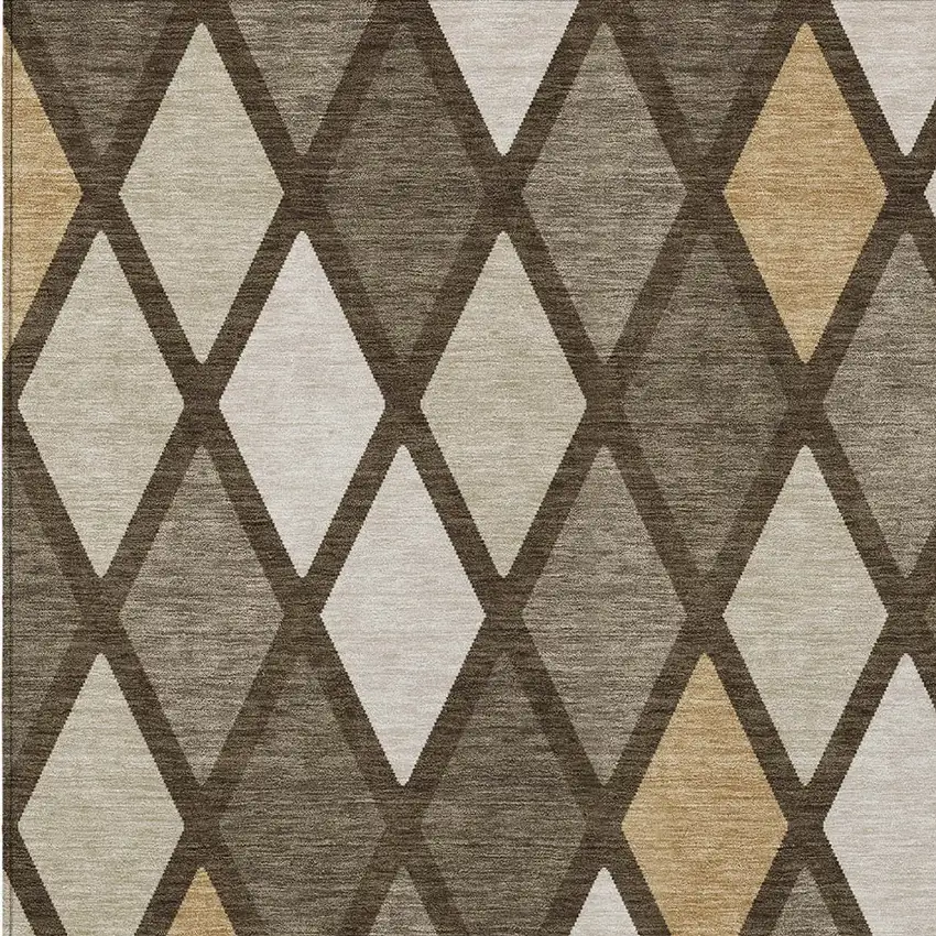 Brown Beige And Ivory Geometric Washable Indoor Outdoor Area Rug Photo 6