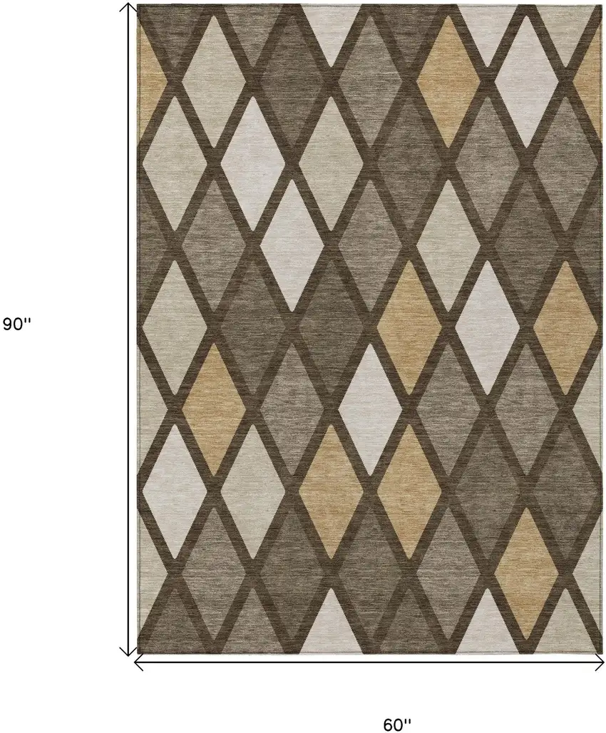 Brown Beige And Ivory Geometric Washable Indoor Outdoor Area Rug Photo 3
