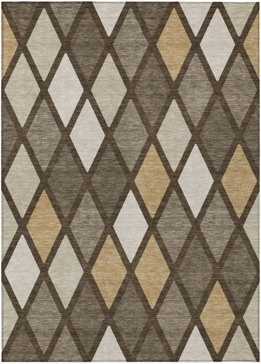 Brown Beige And Ivory Geometric Washable Indoor Outdoor Area Rug Photo 2