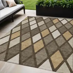 Photo of Brown Beige And Ivory Geometric Washable Indoor Outdoor Area Rug