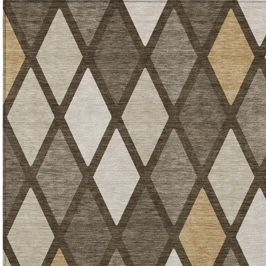 Brown Beige And Ivory Geometric Washable Indoor Outdoor Area Rug Photo 6