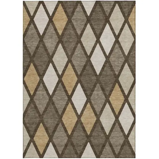 Brown Beige And Ivory Geometric Washable Indoor Outdoor Area Rug Photo 7