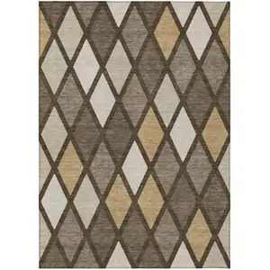 Photo of Brown Beige And Ivory Geometric Washable Indoor Outdoor Area Rug