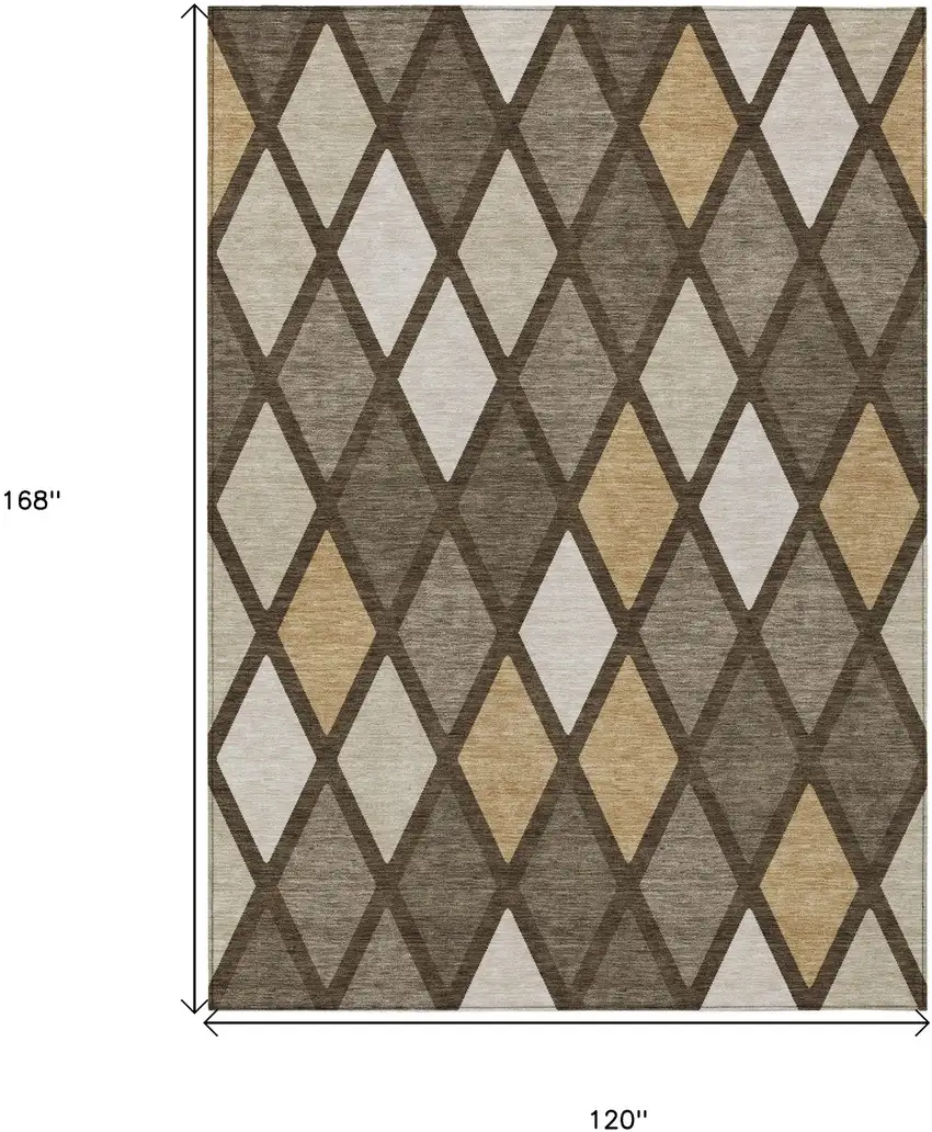 Brown Beige And Ivory Geometric Washable Indoor Outdoor Area Rug Photo 3