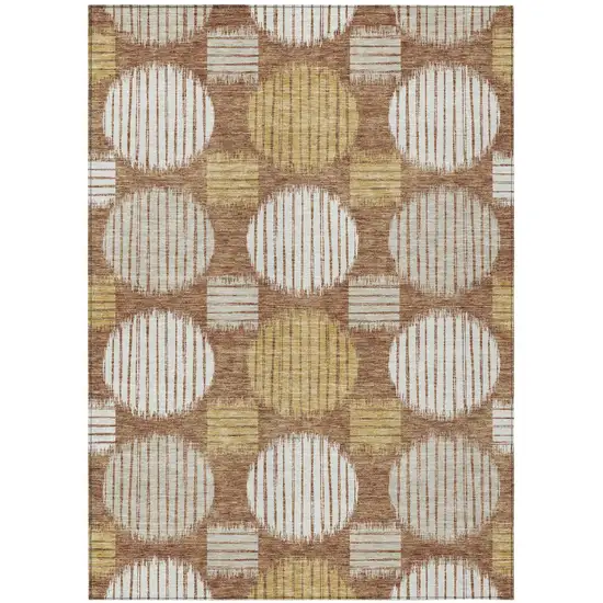 Brown Beige And Ivory Geometric Washable Indoor Outdoor Area Rug Photo 2