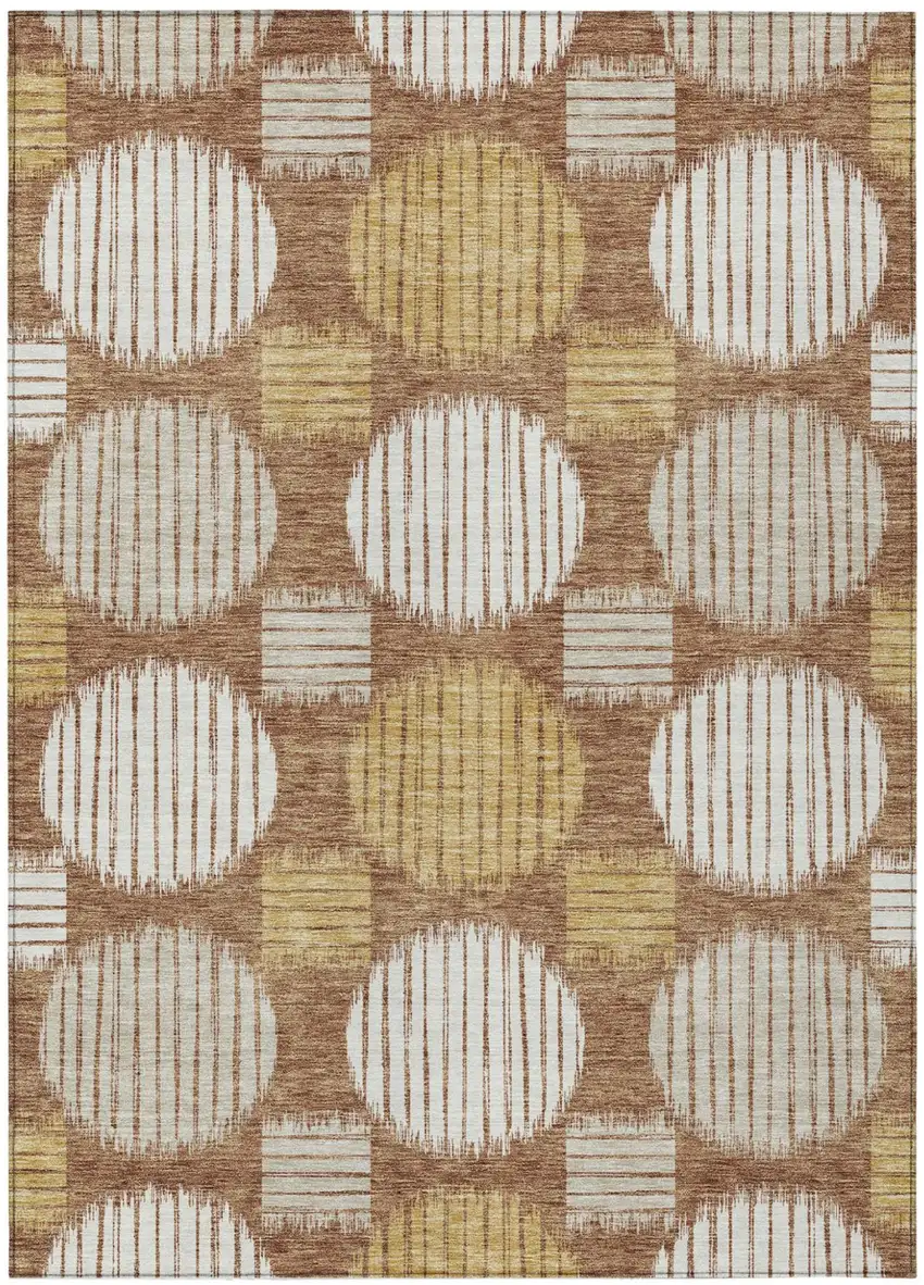 Brown Beige And Ivory Geometric Washable Indoor Outdoor Area Rug Photo 2