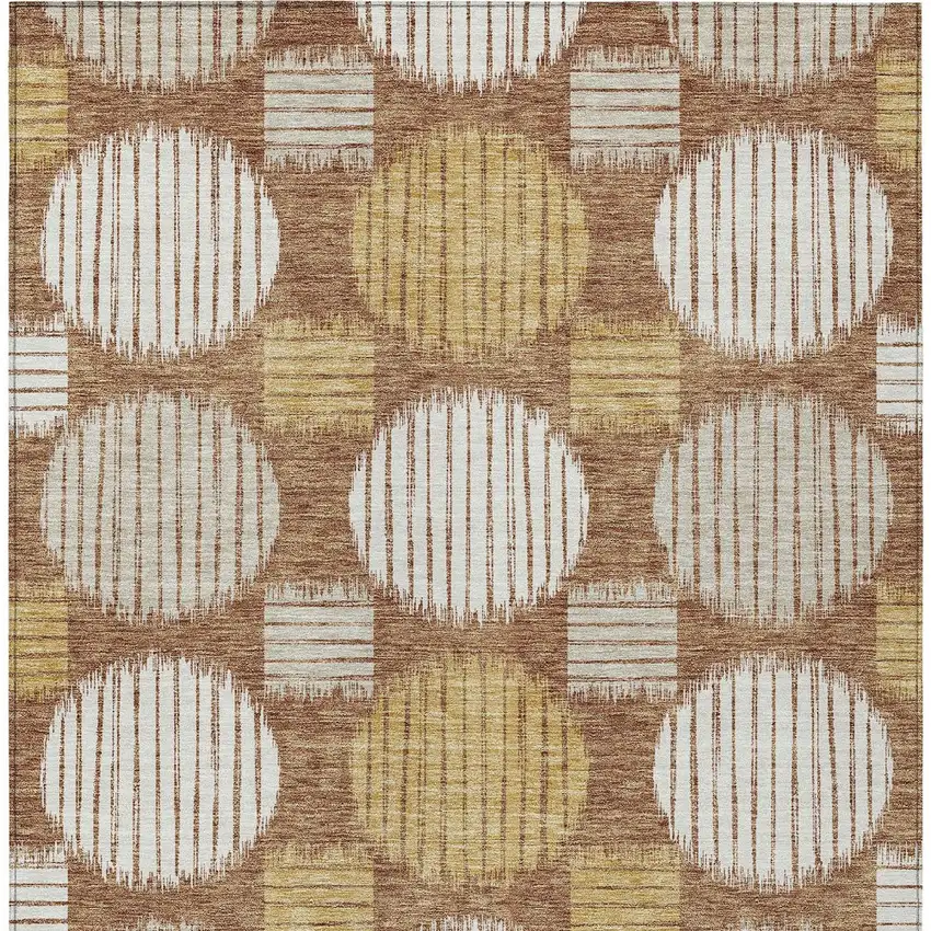 Brown Beige And Ivory Geometric Washable Indoor Outdoor Area Rug Photo 6