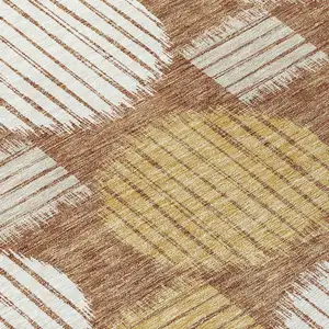 Photo of Brown Beige And Ivory Geometric Washable Indoor Outdoor Area Rug