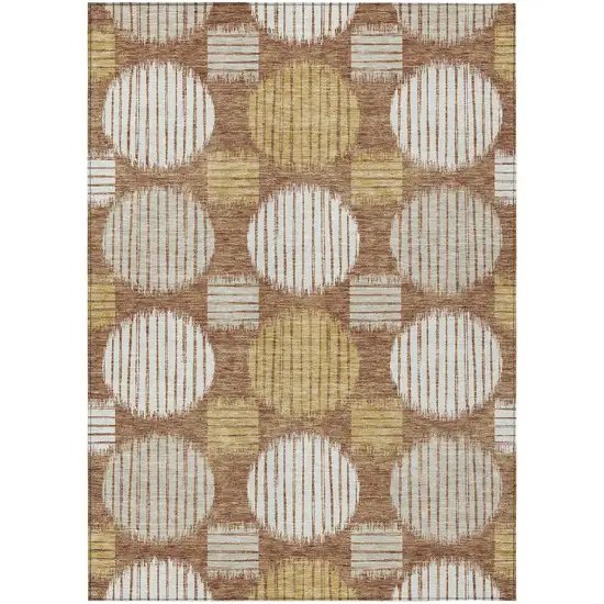 Brown Beige And Ivory Geometric Washable Indoor Outdoor Area Rug Photo 2