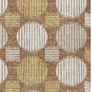 Photo of Brown Beige And Ivory Geometric Washable Indoor Outdoor Area Rug