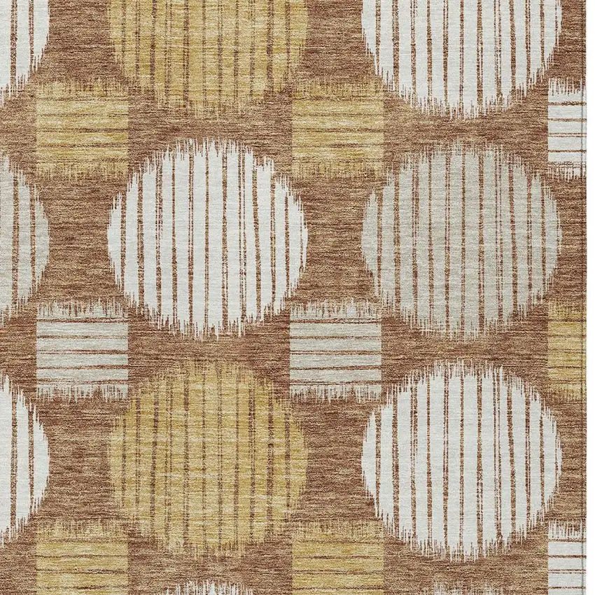 Brown Beige And Ivory Geometric Washable Indoor Outdoor Area Rug Photo 5