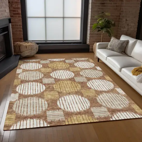 Brown Beige And Ivory Geometric Washable Indoor Outdoor Area Rug Photo 9