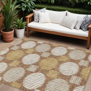 Photo of Brown Beige And Ivory Geometric Washable Indoor Outdoor Area Rug