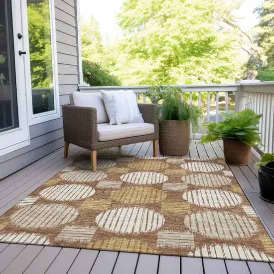 Brown Beige And Ivory Geometric Washable Indoor Outdoor Area Rug Photo 8