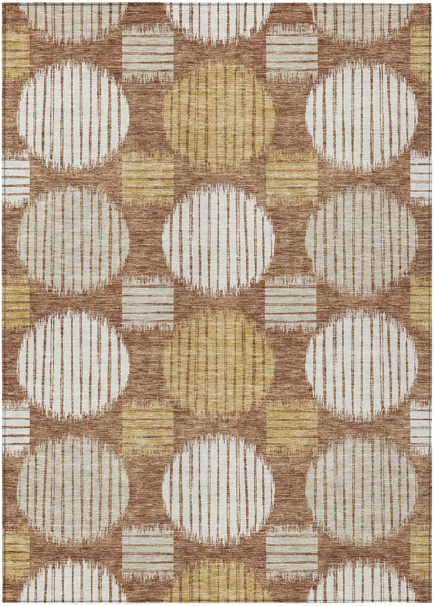 Brown Beige And Ivory Geometric Washable Indoor Outdoor Area Rug Photo 2