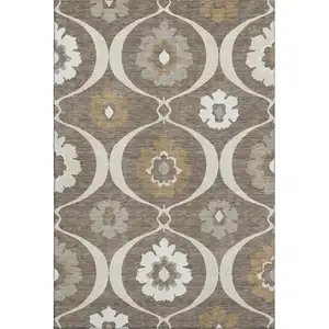Photo of Brown Beige And Ivory Medallion Washable Area Rug With UV Protection
