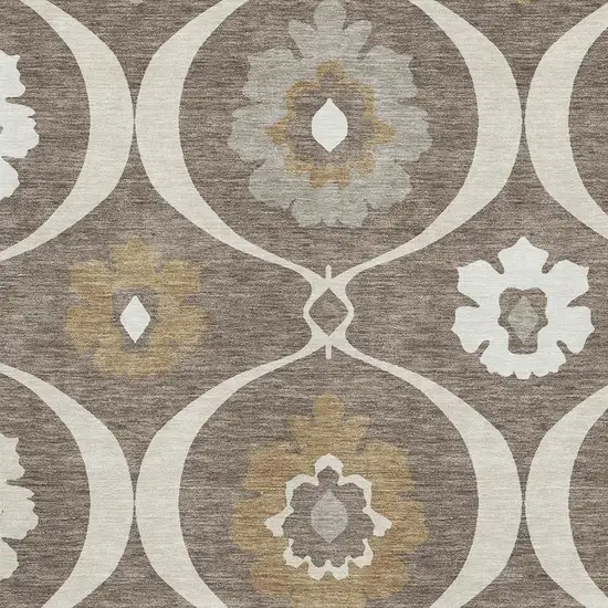 Brown Beige And Ivory Medallion Washable Area Rug With UV Protection Photo 3