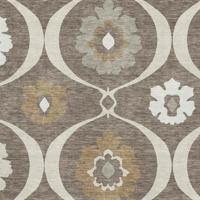 Brown Beige And Ivory Medallion Washable Area Rug With UV Protection Photo 3