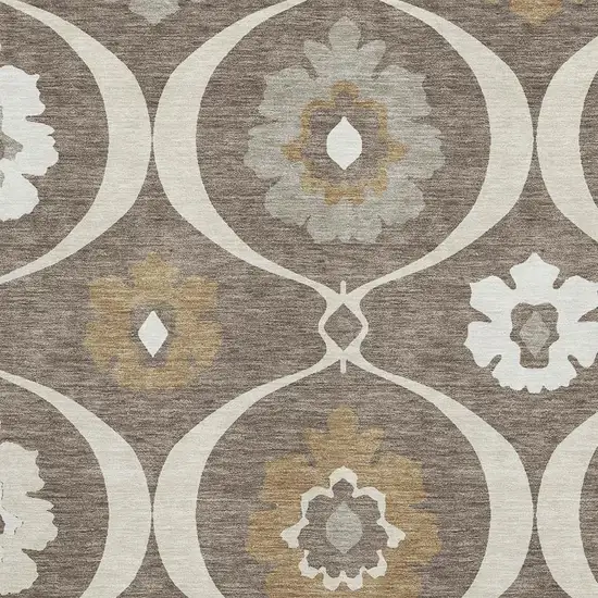 Brown Beige And Ivory Medallion Washable Area Rug With UV Protection Photo 3