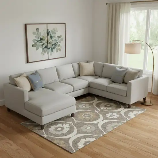 Brown Beige And Ivory Medallion Washable Area Rug With UV Protection Photo 1