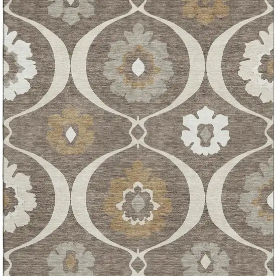 Brown Beige And Ivory Medallion Washable Area Rug With UV Protection Photo 4