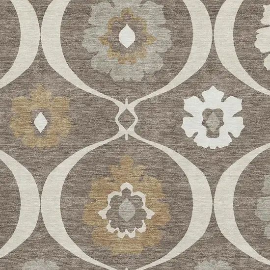 Brown Beige And Ivory Medallion Washable Area Rug With UV Protection Photo 3