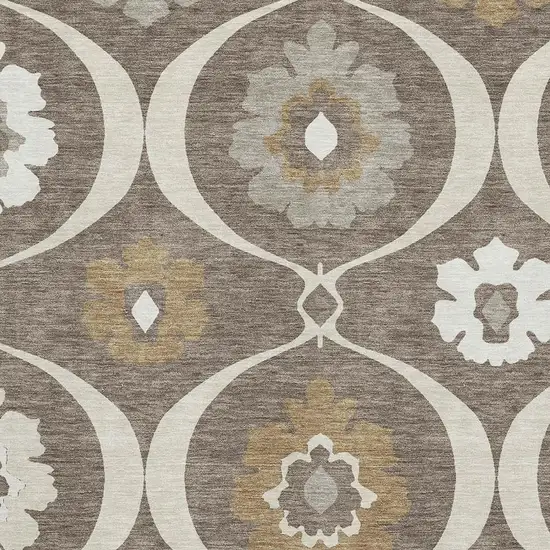 Brown Beige And Ivory Medallion Washable Area Rug With UV Protection Photo 3