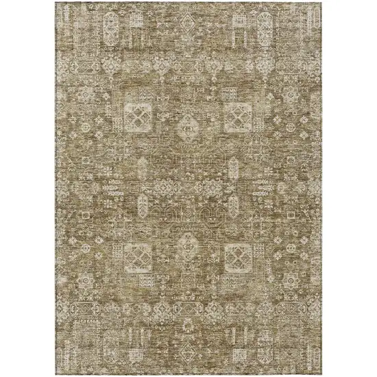 Brown Beige And Ivory Oriental Washable Indoor Outdoor Area Rug Photo 2