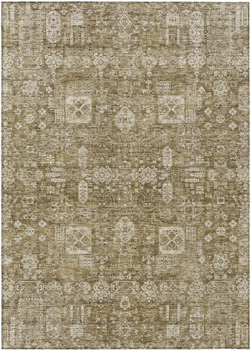 Brown Beige And Ivory Oriental Washable Indoor Outdoor Area Rug Photo 2