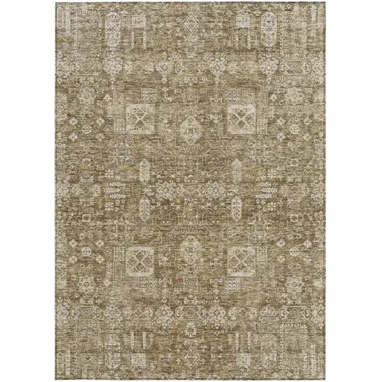 Brown Beige And Ivory Oriental Washable Indoor Outdoor Area Rug Photo 4