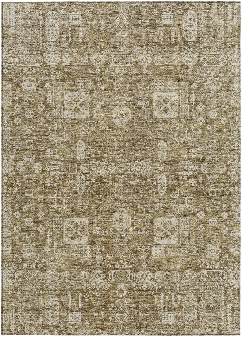 Brown Beige And Ivory Oriental Washable Indoor Outdoor Area Rug Photo 4