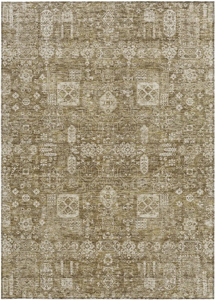 Brown Beige And Ivory Oriental Washable Indoor Outdoor Area Rug Photo 4