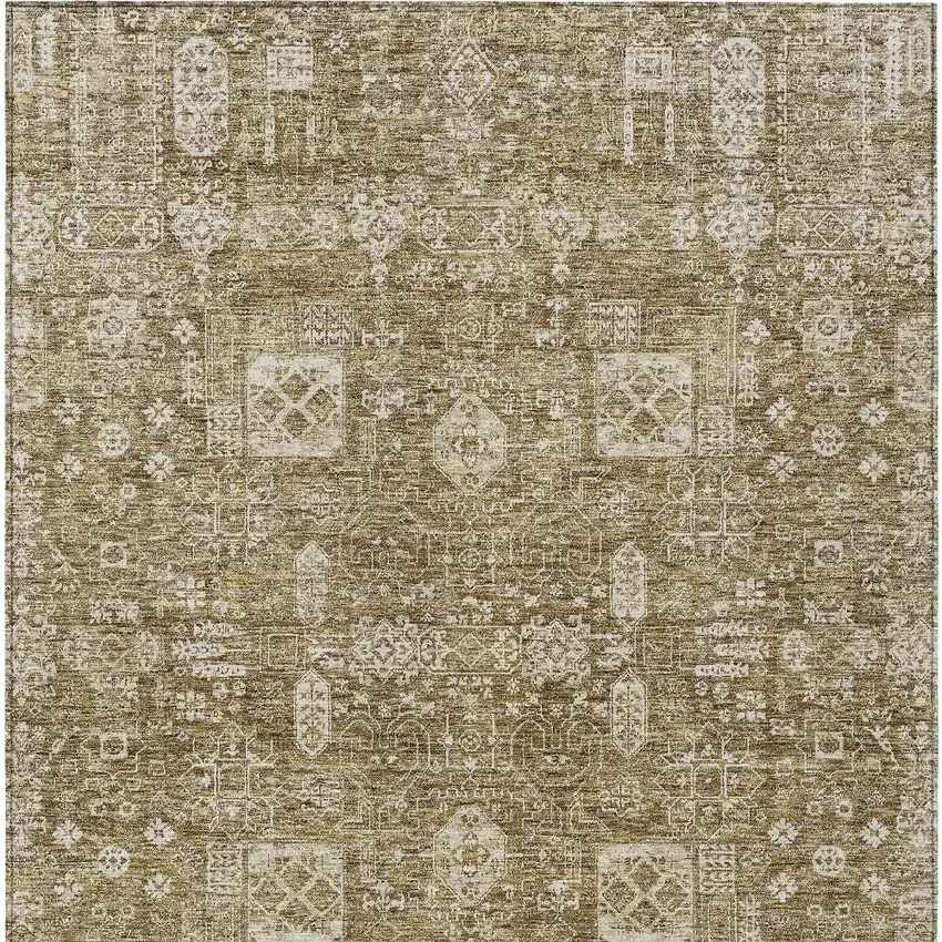 Brown Beige And Ivory Oriental Washable Indoor Outdoor Area Rug Photo 6