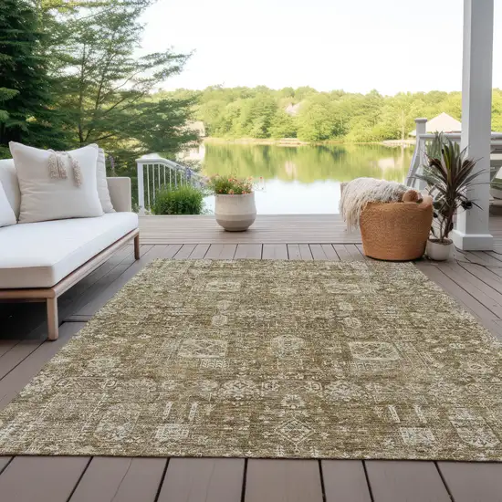 Brown Beige And Ivory Oriental Washable Indoor Outdoor Area Rug Photo 7
