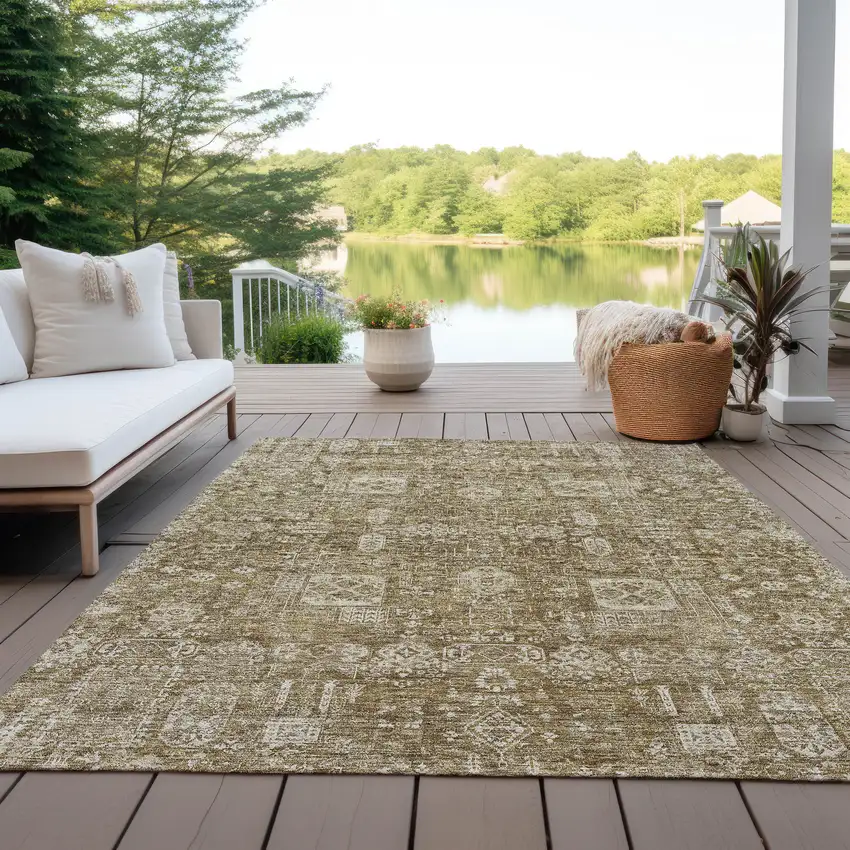 Brown Beige And Ivory Oriental Washable Indoor Outdoor Area Rug Photo 7
