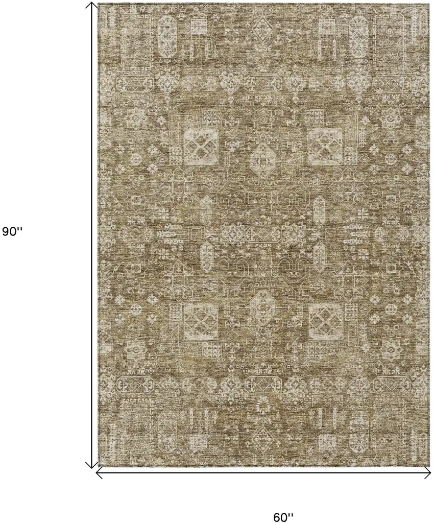 Brown Beige And Ivory Oriental Washable Indoor Outdoor Area Rug Photo 8