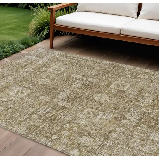 Brown Beige And Ivory Oriental Washable Indoor Outdoor Area Rug Photo 1