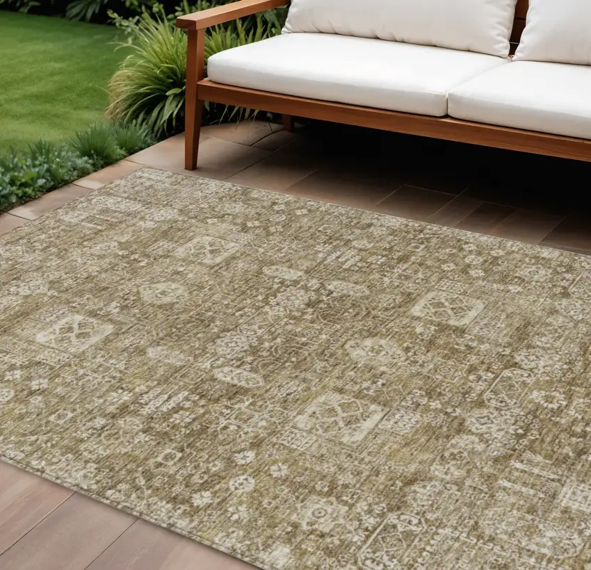 Brown Beige And Ivory Oriental Washable Indoor Outdoor Area Rug Photo 1