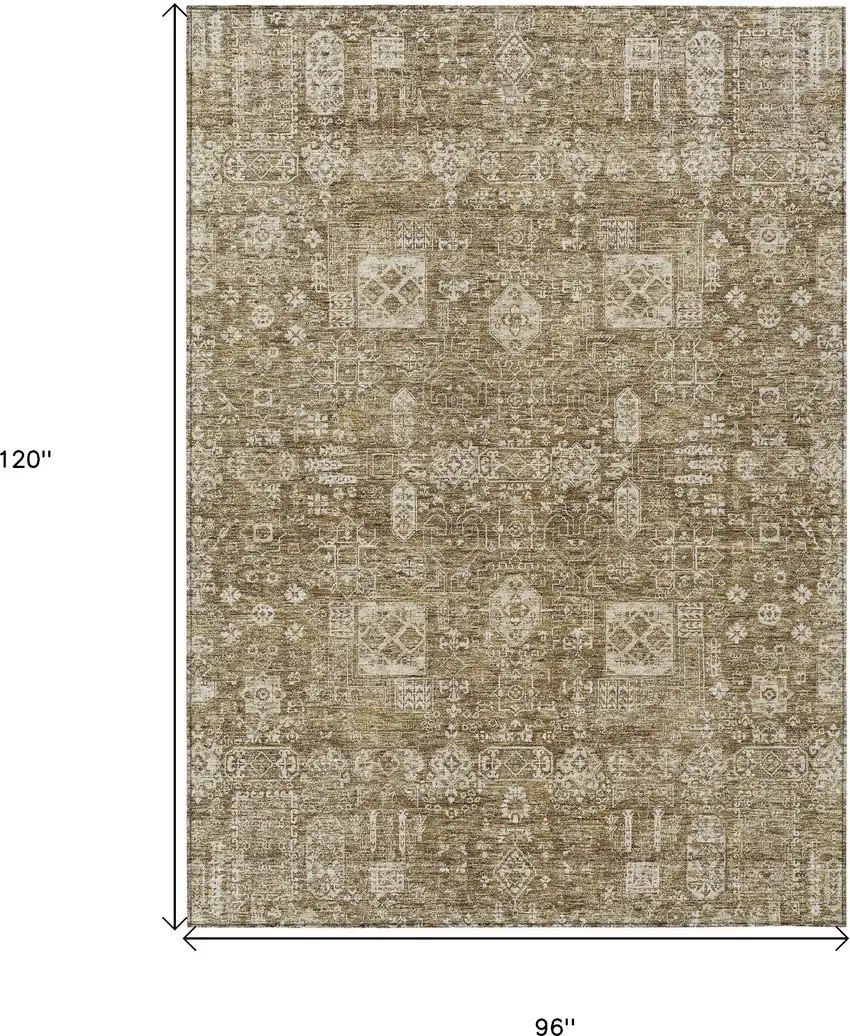 Brown Beige And Ivory Oriental Washable Indoor Outdoor Area Rug Photo 3
